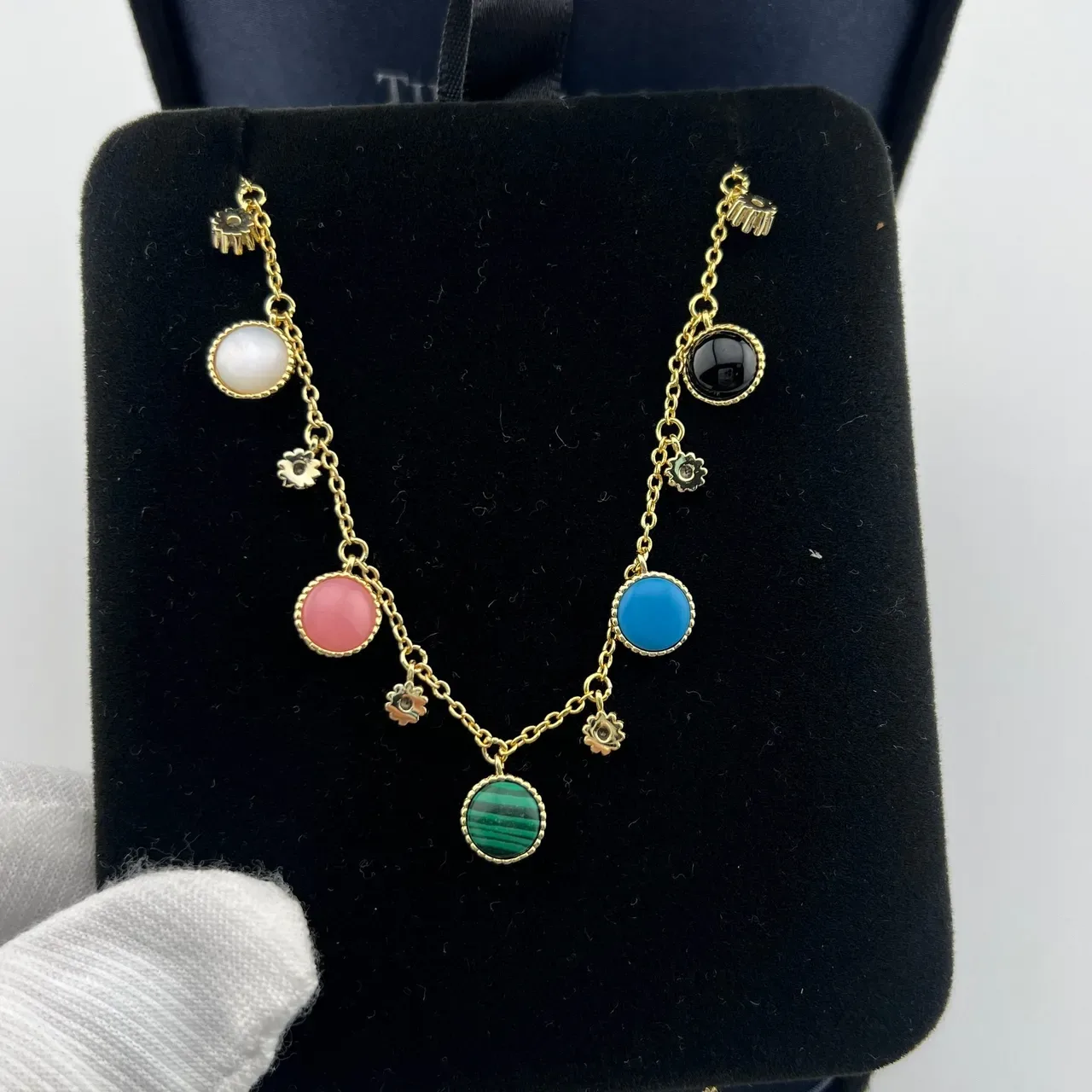 Gold Multicolor Chain Multi-Gemstone Charm Necklace 1