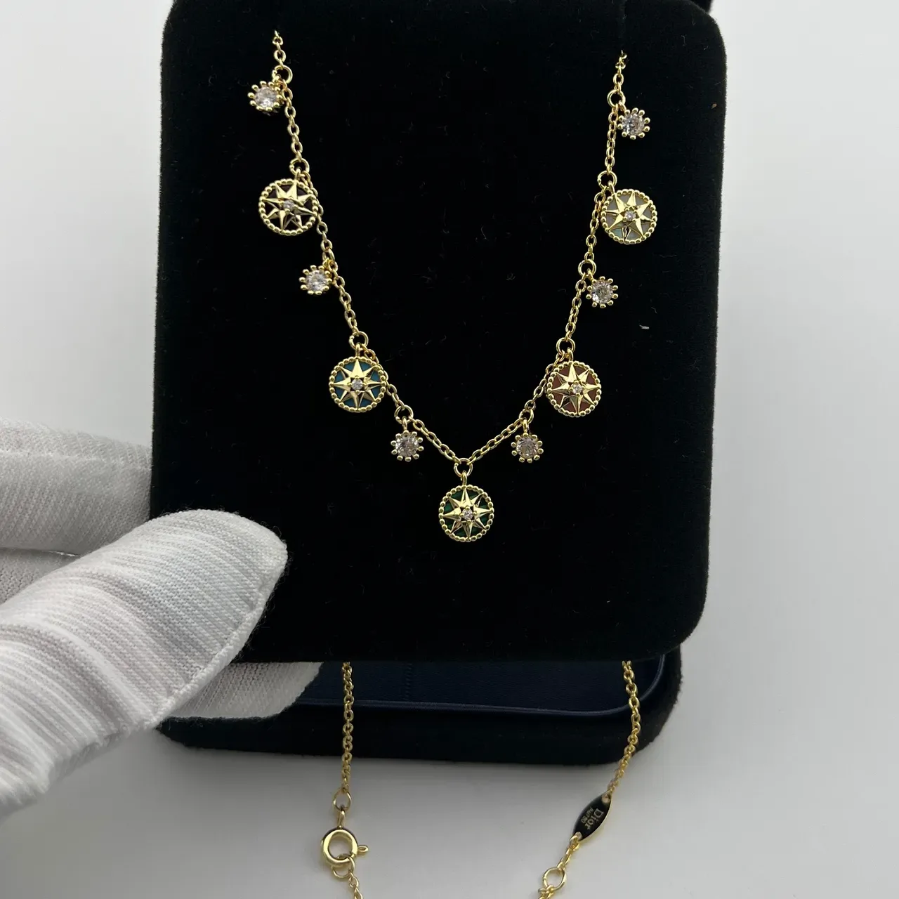 Gold Multicolor Chain Multi-Gemstone Charm Necklace 2