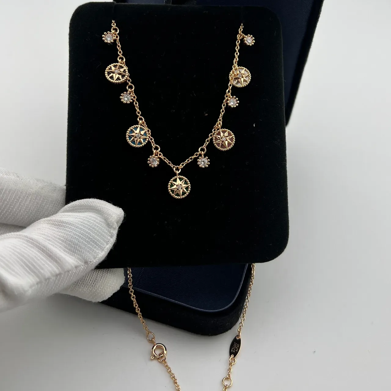 Gold Multicolor Chain Multi-Gemstone Charm Necklace 3