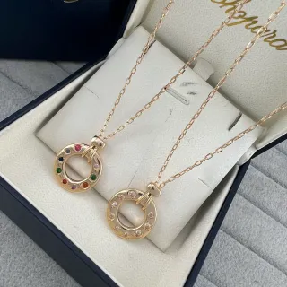 金色多色圆形宝石镶边吊坠项链