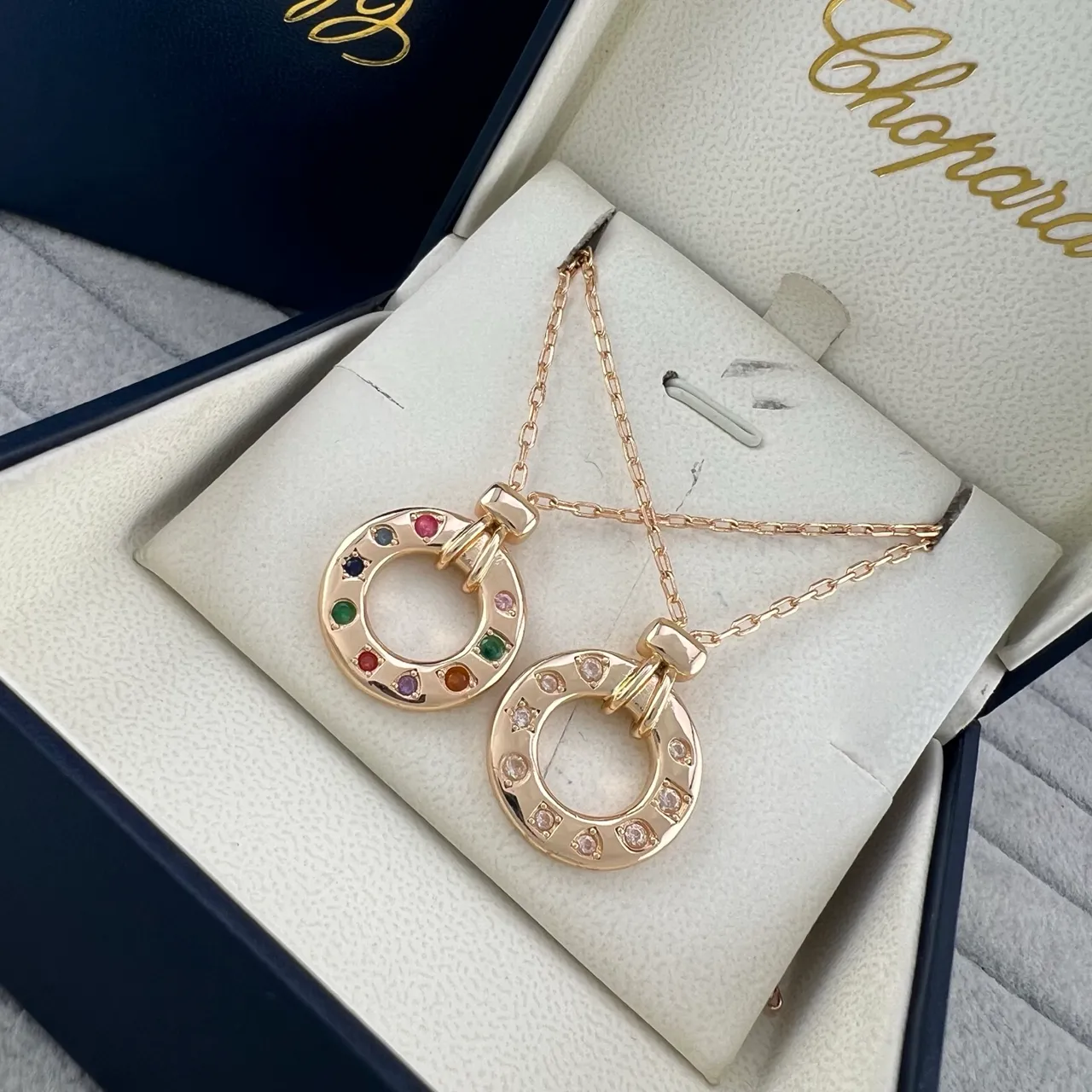 Gold Multicolor Circular Pendant Gemstone Bezel Set Necklace 7