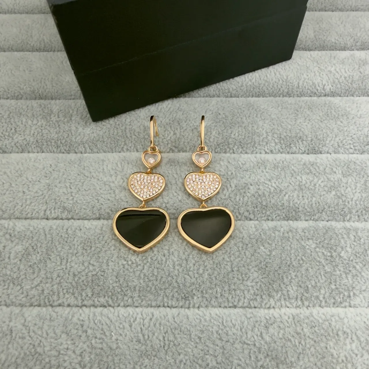 Gold Multicolor Double-Heart Drop Pave-Set Upper Earrings 3