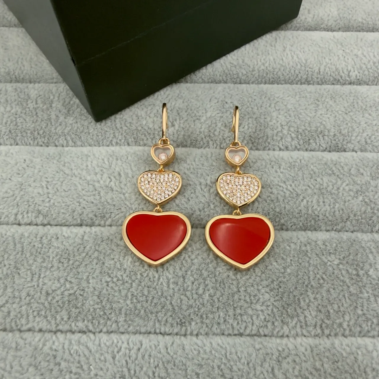 Gold Multicolor Double-Heart Drop Pave-Set Upper Earrings 5