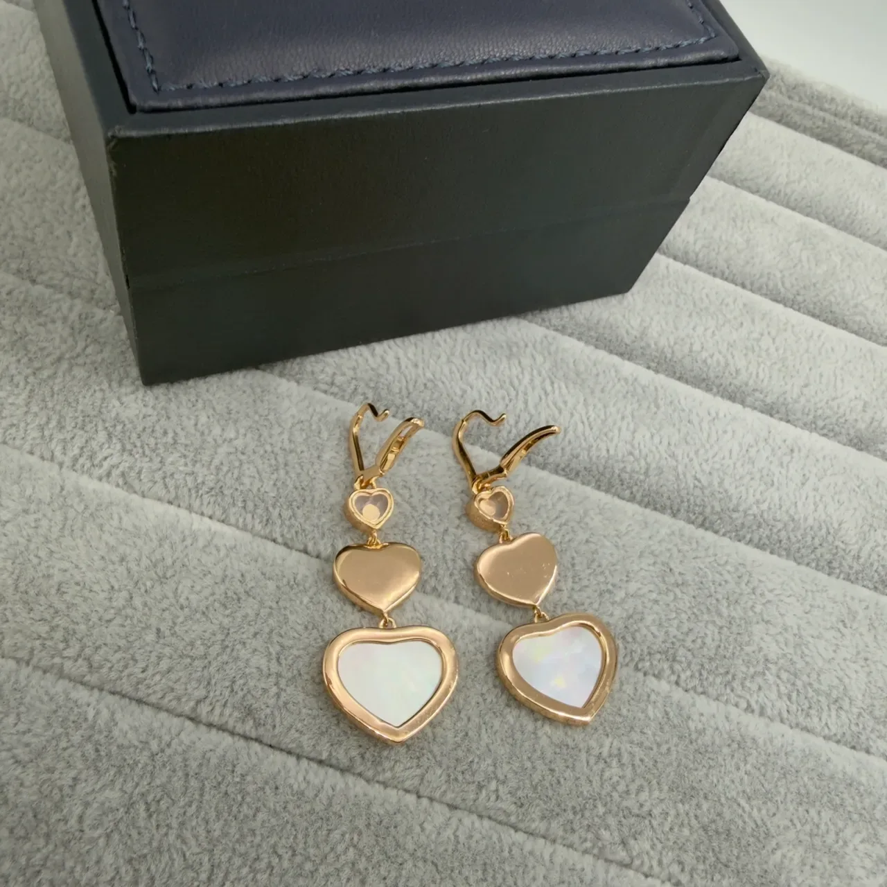 Gold Multicolor Double-Heart Drop Pave-Set Upper Earrings 6