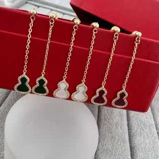 Gold Multicolor Gourd-Shaped Pendant Pavé Crystal Border Earrings