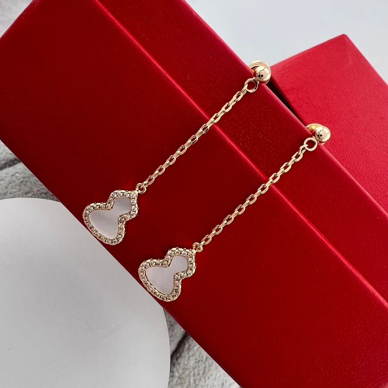 Gold Multicolor Gourd-Shaped Pendant Pavé Crystal Border Earrings 4