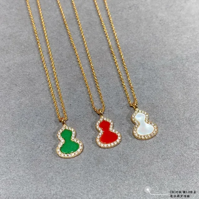 Gold Multicolor Gourd-Shaped Pendant Pavé Crystal Border Necklace 5