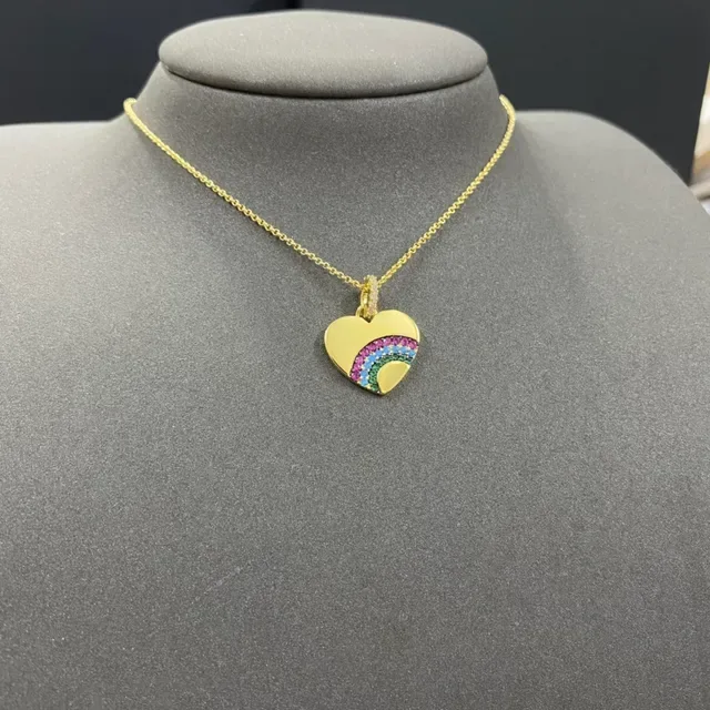 Gold Multicolor Heart-Shaped Pendant Rainbow Gemstone Arc Necklace 3