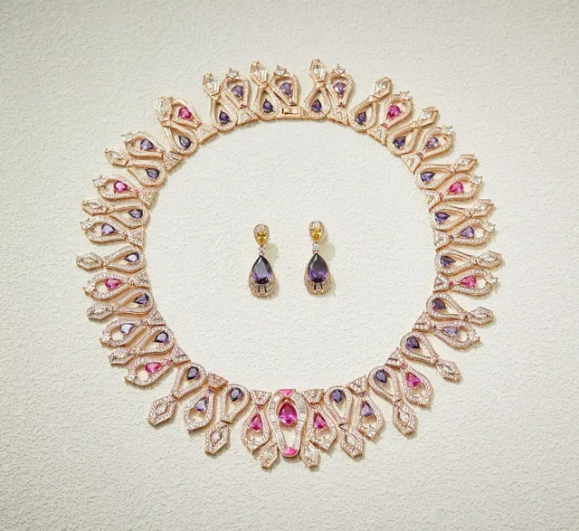 Gold Multicolor High-Collar Multi-Motif Necklace 4