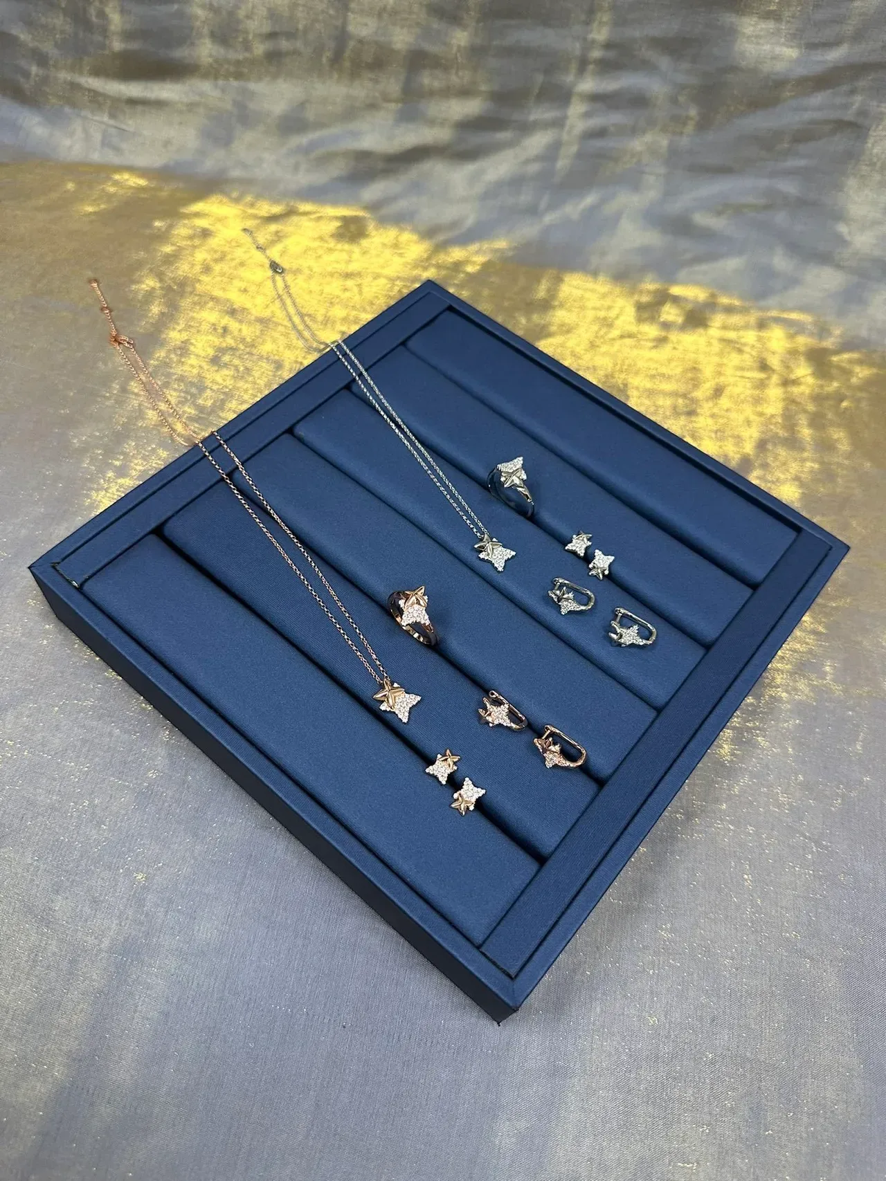 Gold Navy Crystal-Encrusted Figurative Silhouette Earrings 4