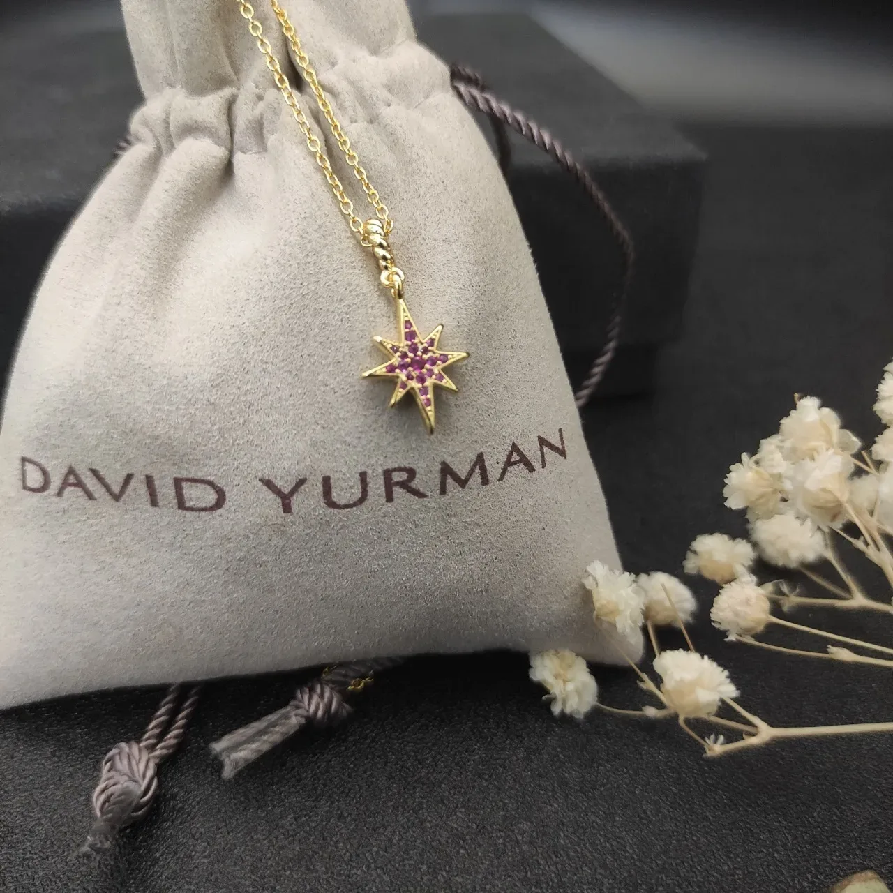 Gold Pink Chain Star-Shaped Pendant Necklace 5