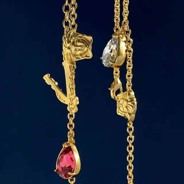 Gold Red Chain Lion Head Charms Bracelet 5