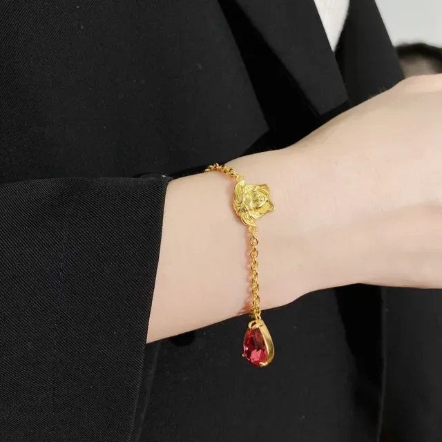 Gold Red Chain Lion Head Charms Bracelet 7