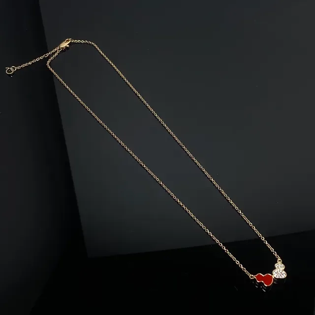 Gold Red Dual-Gourd Pendant Pavé-Set Upper Charm Necklace 2