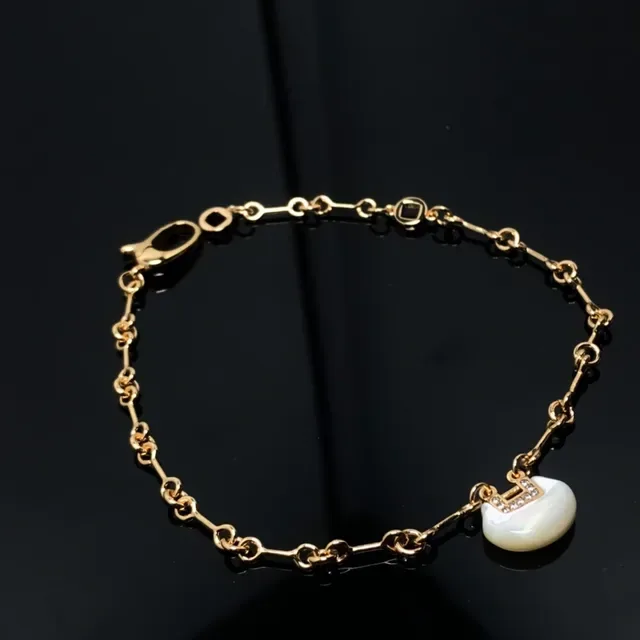 Gold Red Link Chain Stone Pendant Bracelet 2