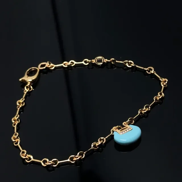 Gold Red Link Chain Stone Pendant Bracelet 3