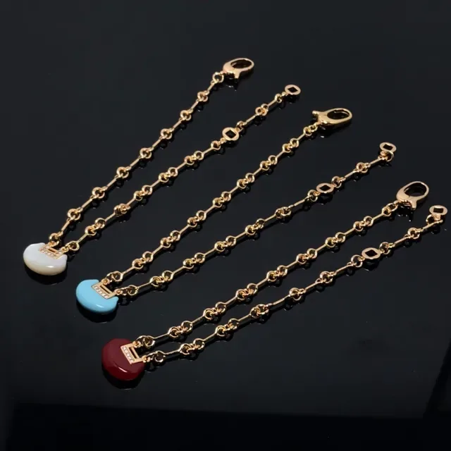 Gold Red Link Chain Stone Pendant Bracelet 4