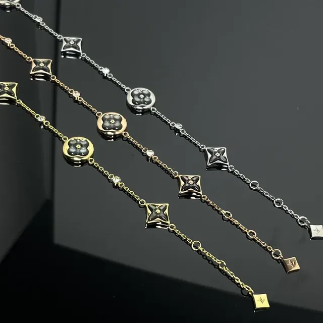 Gold Silver Chain-Link Floral Charm Bracelet 2