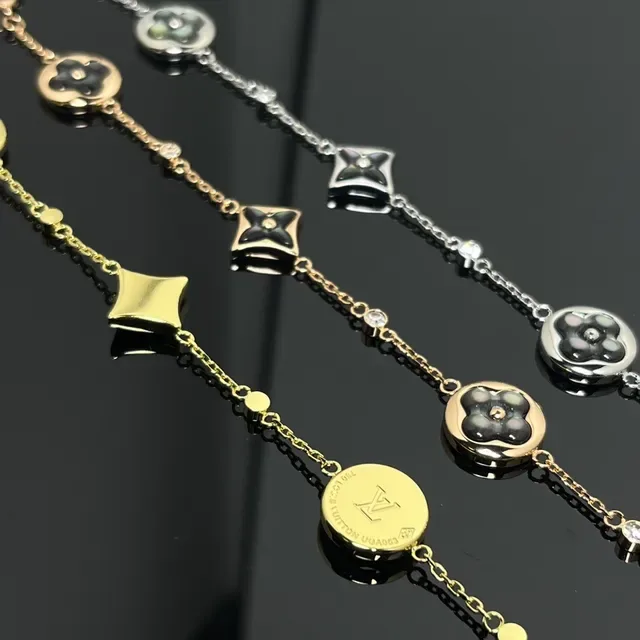 Gold Silver Chain-Link Floral Charm Bracelet 3