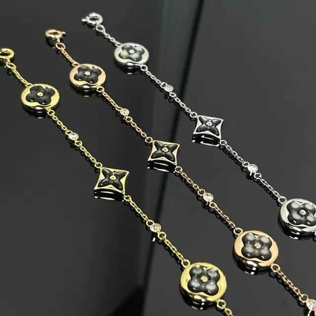 Gold Silver Chain-Link Floral Charm Bracelet 4