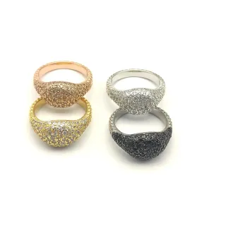 Gold Silver Dome-Shaped Pavé Top Textured Band Edge Ring
