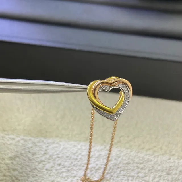 Gold Silver Double-Heart Pendant Pavé-Set Stones Necklace 4
