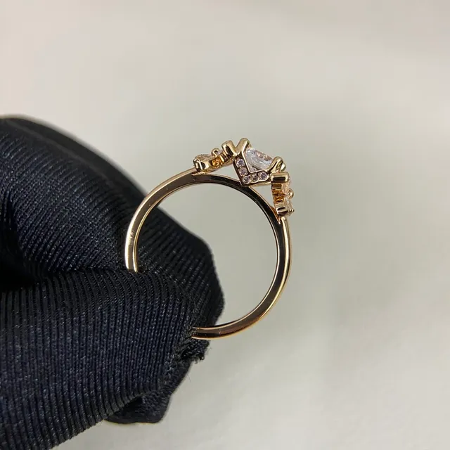 Gold Silver Floral Motif Round Solitaire Center Ring 6