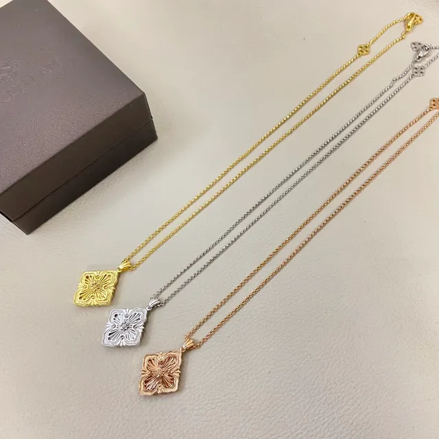 金银花卉四叶形吊坠 pave-set 宝石项链 2