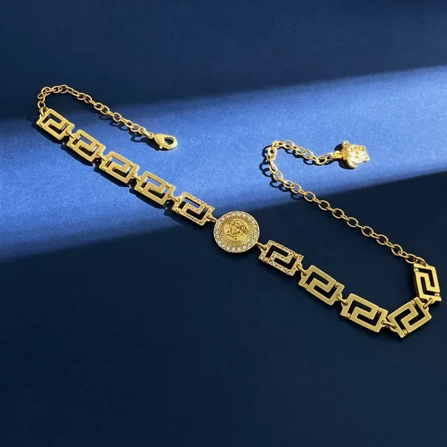 Gold Silver Greek Key Link Chain Coin-Style Medusa Medallion Necklace 3