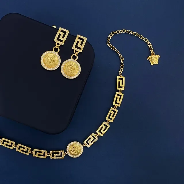 Gold Silver Greek Key Link Chain Coin-Style Medusa Medallion Necklace 6