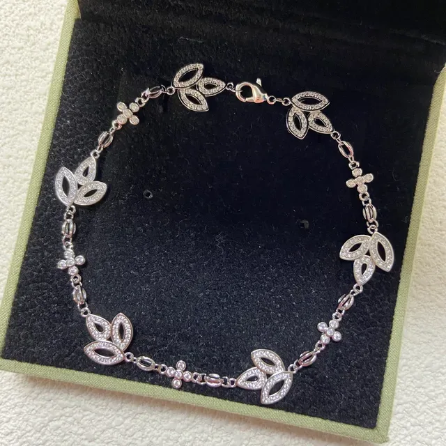 Gold Silver Leaf-Motif Links Pavé Crystal Embellishment Bracelet 4
