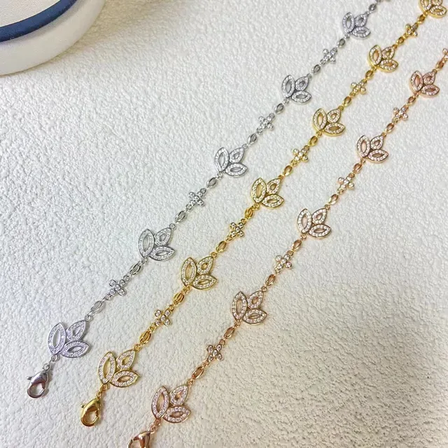 Gold Silver Leaf-Motif Links Pavé Crystal Embellishment Bracelet 5