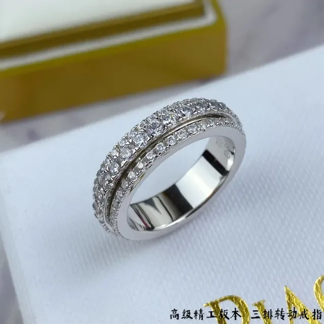 Gold Silver Pavé-Set Solitaire Accent Ring 7