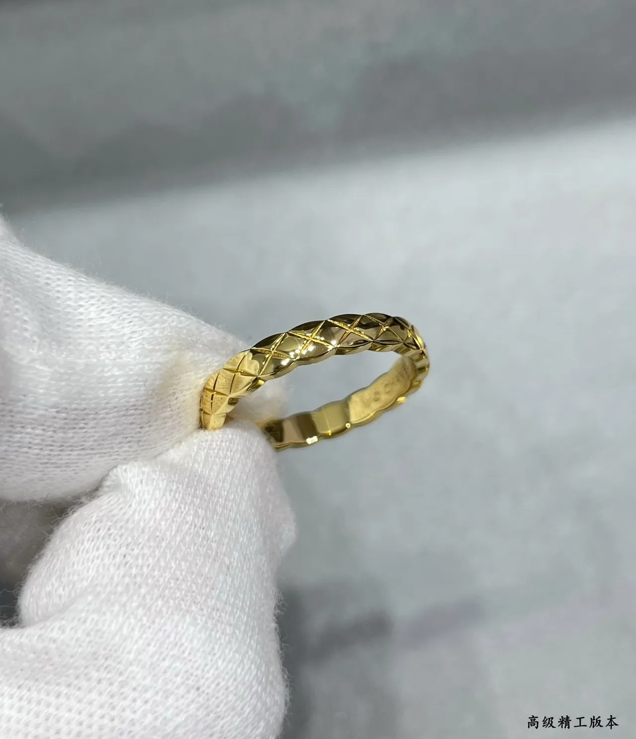 Gold Silver Quilted Texture Thin Band Ring 5