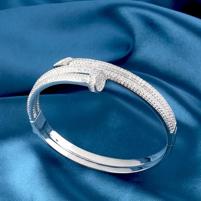 Gold Silver Rose Gold Pavé Crystal Hinged Bangle Bracelets 3