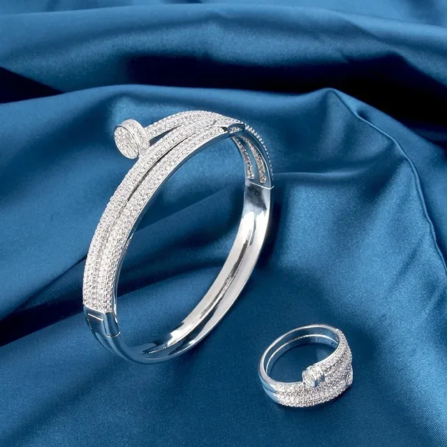 Gold Silver Rose Gold Pavé Crystal Hinged Bangle Bracelets 6