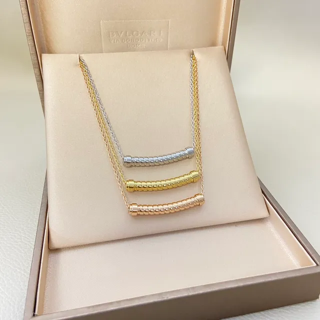 Gold Silver Segmented Bar Pendant Layered Triple-Chain Necklace 2