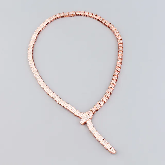 Gold Silver Serpentine Articulated Links Fully Pavé-Set Crystals Necklace 5