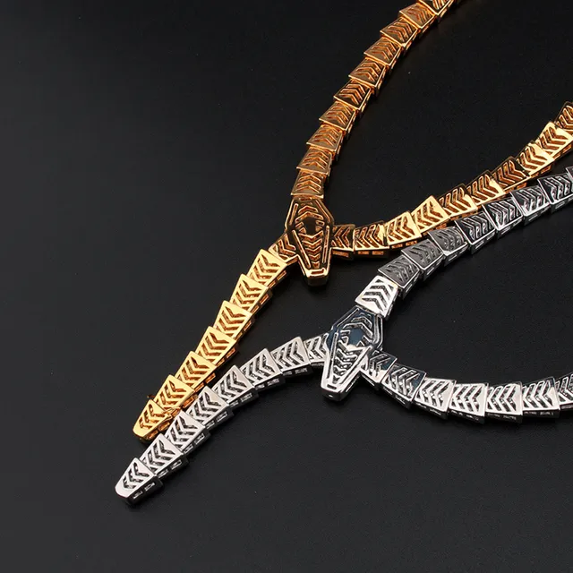 Gold Silver Serpentine Articulated Links Fully Pavé-Set Crystals Necklace 6