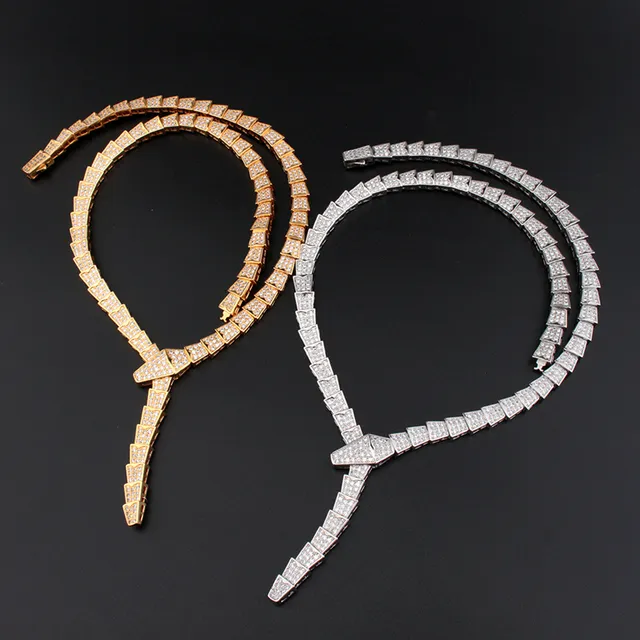 Gold Silver Serpentine Articulated Links Fully Pavé-Set Crystals Necklace 7