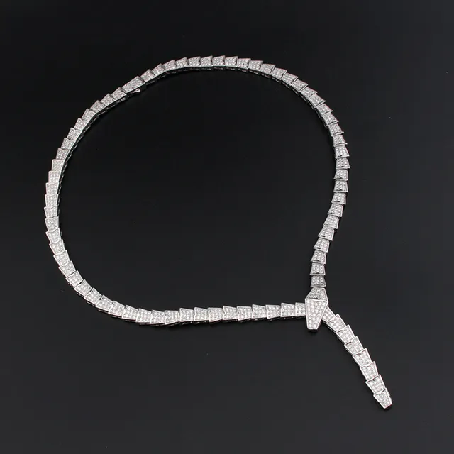 Gold Silver Serpentine Articulated Links Fully Pavé-Set Crystals Necklace 8