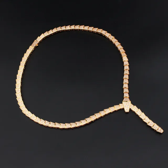 Gold Silver Serpentine Articulated Links Fully Pavé-Set Crystals Necklace 9
