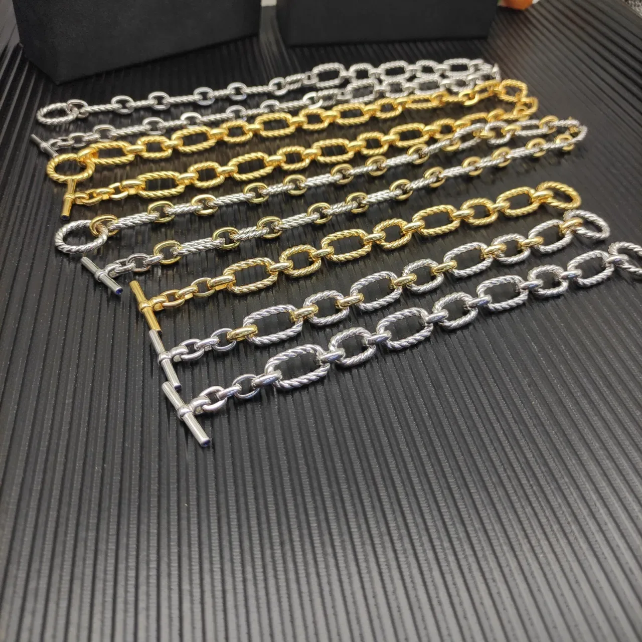 Gold Silver Twisted Rope-Link Chain Oval Alternation Bracelet 4