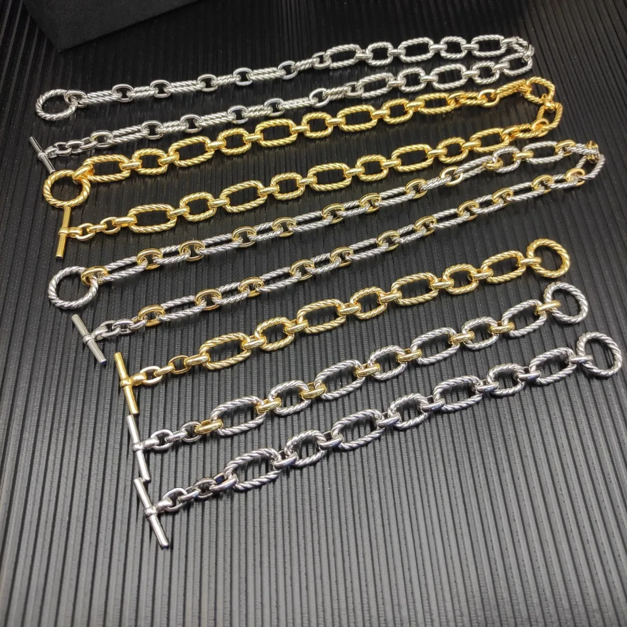 Gold Silver Twisted Rope-Link Chain Oval Alternation Bracelet 5