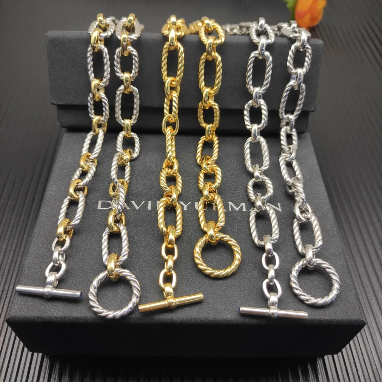 Gold Silver Twisted Rope-Link Chain Oval Alternation Bracelet 6