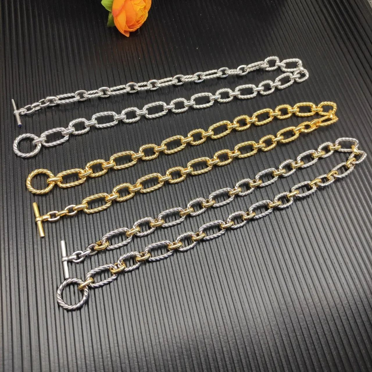 Gold Silver Twisted Rope-Link Chain Oval Alternation Bracelet 7