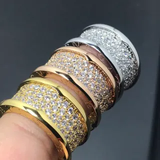 خاتم ذهبي فضي نطاق عريض باڤيه كريستال