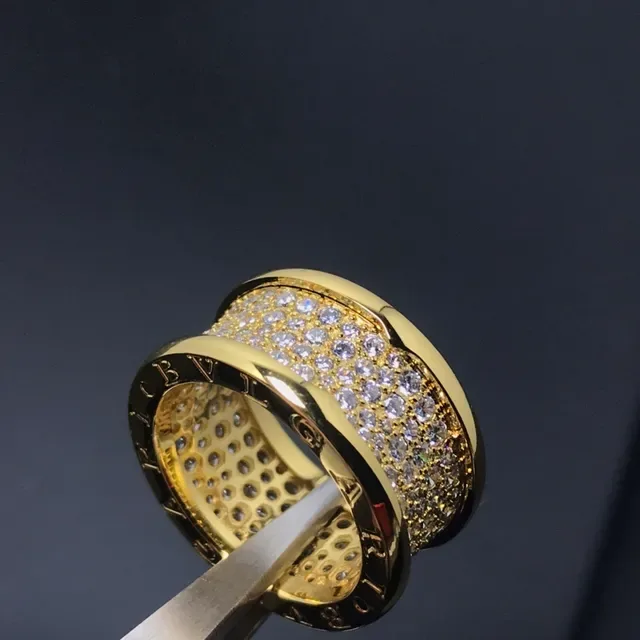 Gold Silver Wide-Band Pavé Crystal Ring 2