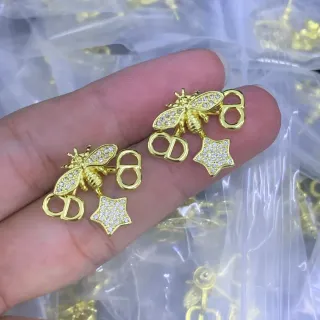 Gold-Tone Bee and Star Pavé Earrings