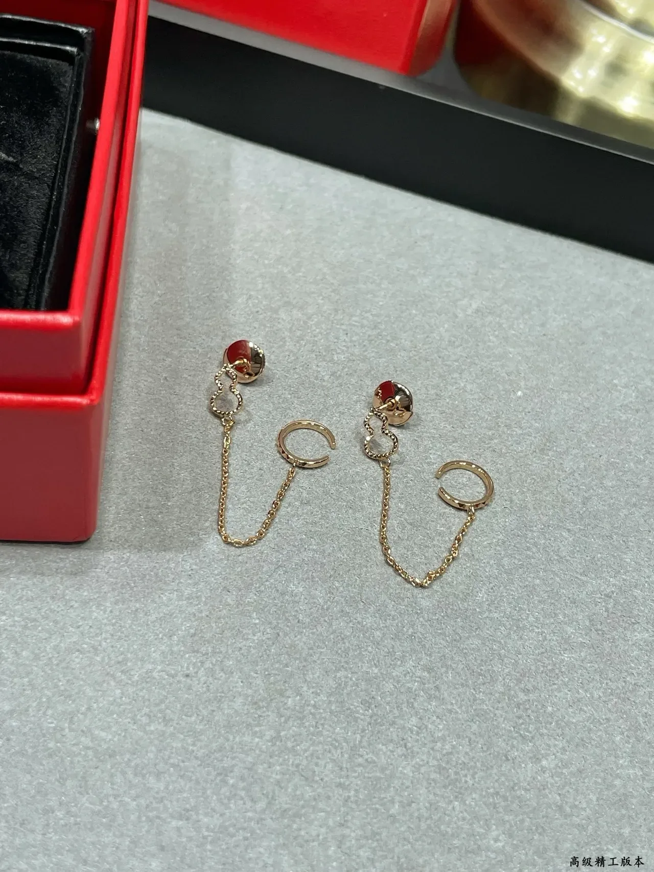 Gold-Tone Clover Top Chain Drop Earrings 3